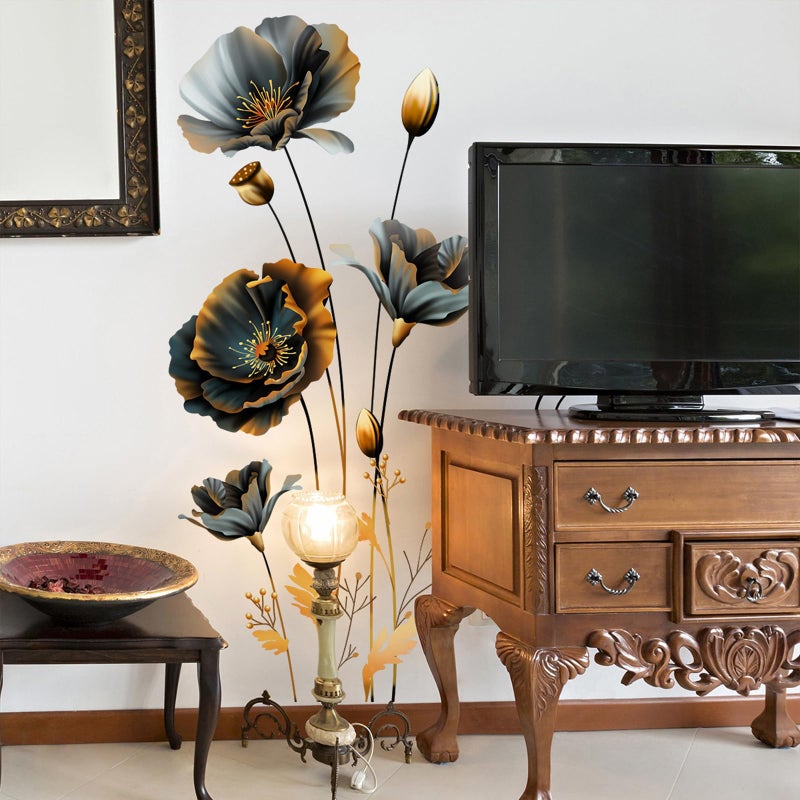 TUOKING Black Gold Flowers Wall Stickers Decor Removable Wall Murals Peel and Stick Wall Art Decal Home Decor for Kitchen,Bedroom,Living Room(MS3241) - Image 1