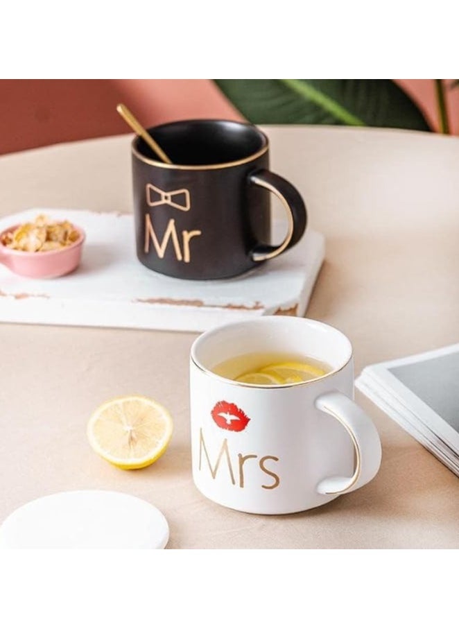 DANEEN Mr and Mrs Coffee Mug, ceramic marble coffee/tea Cupp with lid, Spoon set, personalized gift set for Couple, Parents, Wedding Gift, Bridal, Engagement (14oz) (Black/White)  - Image 3