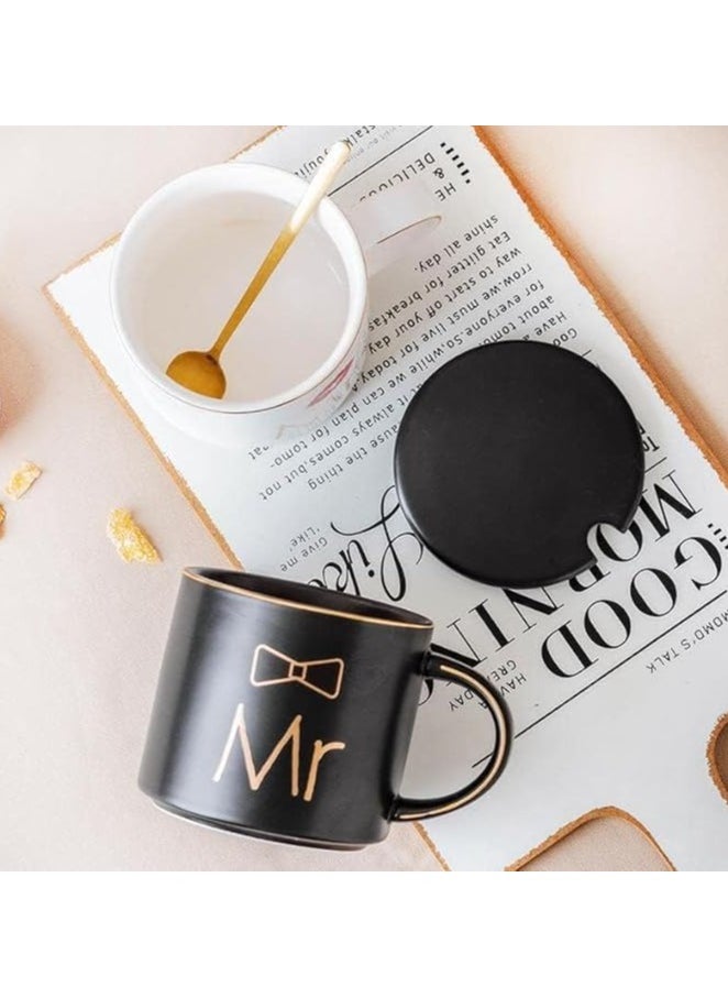 DANEEN Mr and Mrs Coffee Mug, ceramic marble coffee/tea Cupp with lid, Spoon set, personalized gift set for Couple, Parents, Wedding Gift, Bridal, Engagement (14oz) (Black/White)  - Image 5