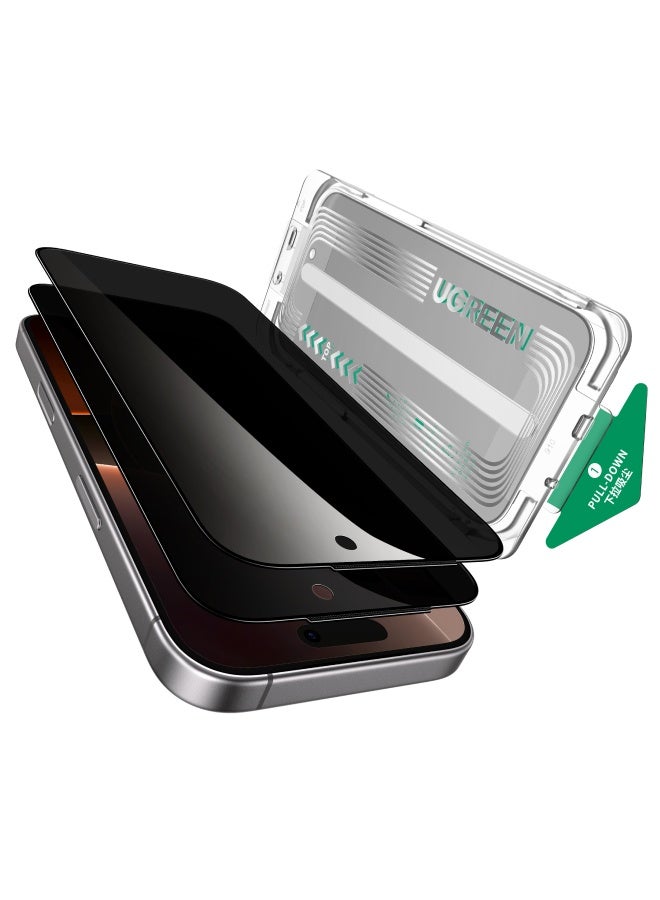 يو جرين واقي شاشة للخصوصية مكون من قطعتين مع مجموعة محاذاة تلقائية، حماية تلقائية من الغبار لهاتف آيفون 17 برو ماكس [6.9 بوصة]، مقاوم للكسر بدرجة عسكرية 9H+، غشاء زجاجي لهاتف iPhone 17 Pro Max، شفاف عالي الدقة، مناسب للجراب - Image 1