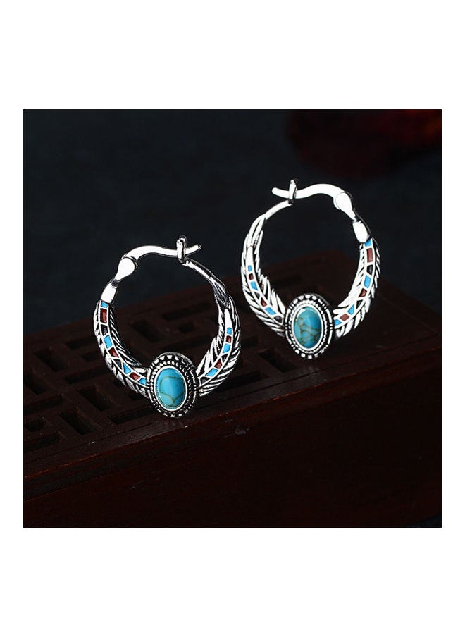 NIBEMINENT - Faux Turquoise Studded Hoop Earrings - Image 1