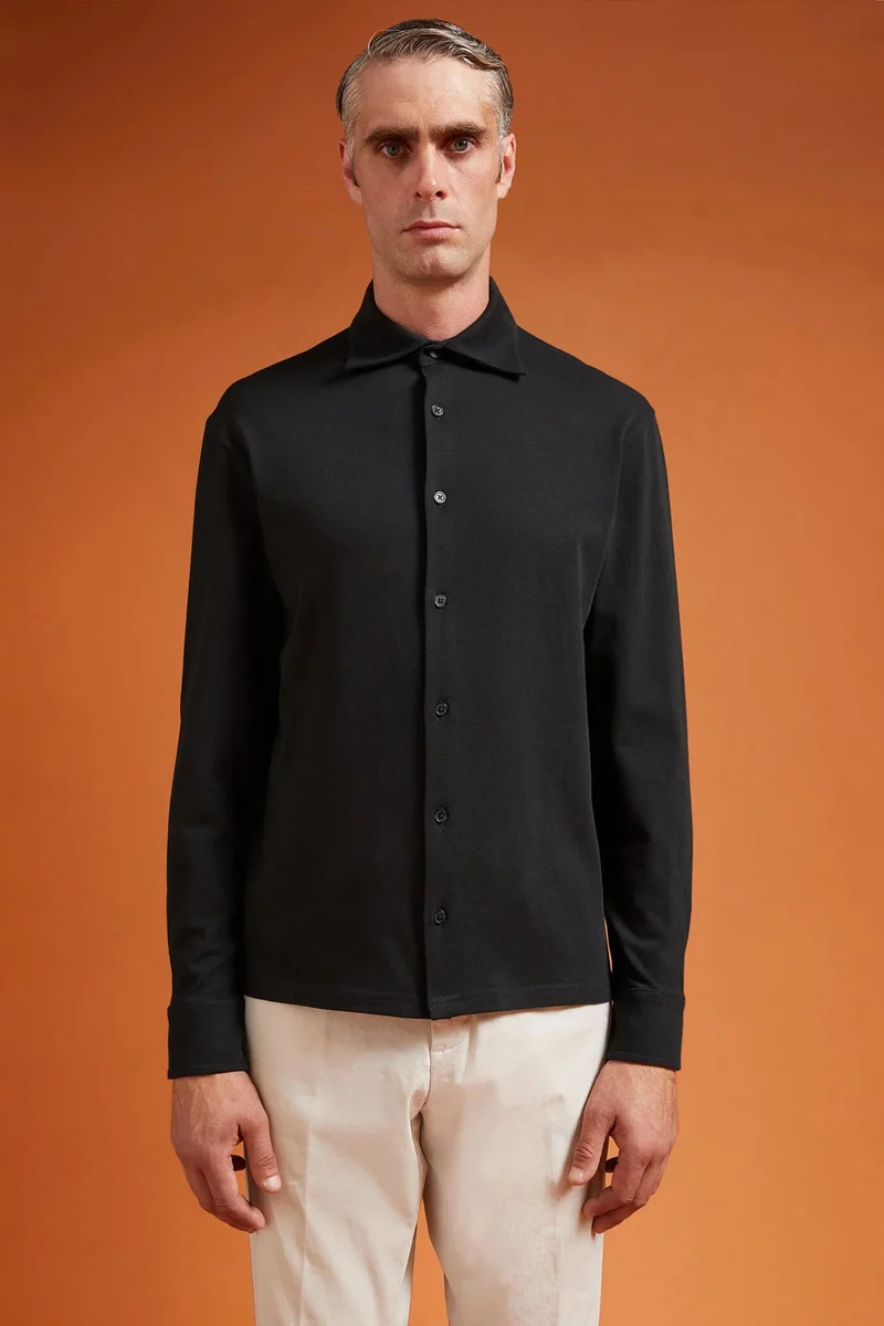 Men's long-sleeved 100% cotton polo - Forest Green
