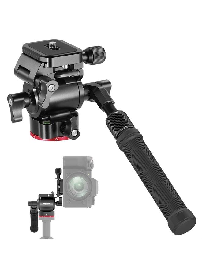Neewer NEEWER Video Tripod Head Upgraded Vertical/Horizontal Switch, Compact Metal Pan Tilt Fluid Head with Arca Type QR Plate, Telescopic Handle, Scaled Base (⌀43mm) for Camcorder/DSLR, Max Load 3kg, GM26  - Image 1