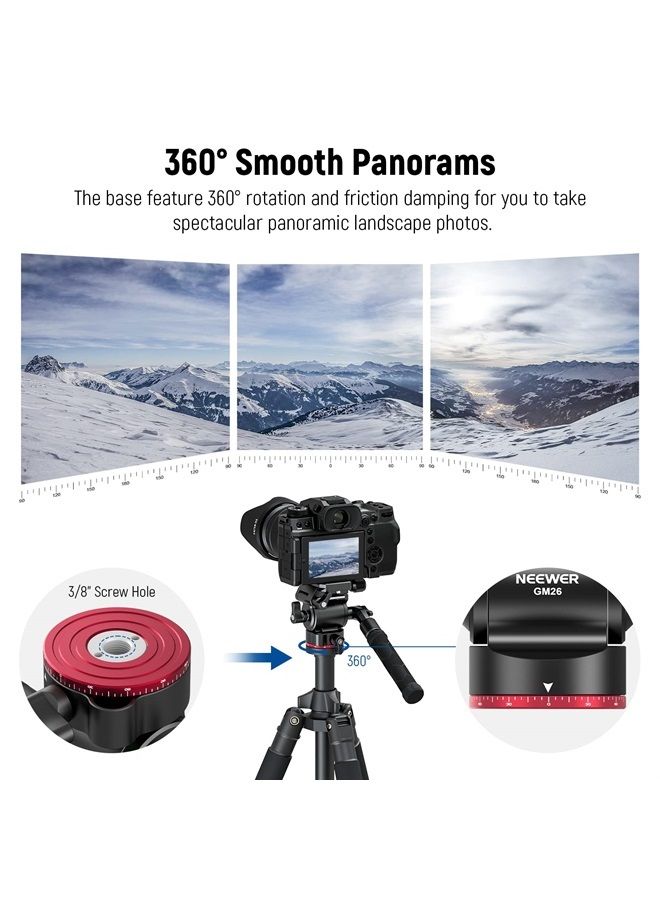 Neewer NEEWER Video Tripod Head Upgraded Vertical/Horizontal Switch, Compact Metal Pan Tilt Fluid Head with Arca Type QR Plate, Telescopic Handle, Scaled Base (⌀43mm) for Camcorder/DSLR, Max Load 3kg, GM26  - Image 5