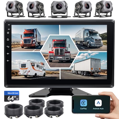 Seventour 5-Channel 1080P Backup Camera Dash Cam with 10.2'' Monitor,DVR Recording Back Up Camera for RV/Truck/Van/Trailer/SUV Cars, Android.11 Car Raido with Wireless CarPlay/Android Auto/BT/FM/WiFi - Image 1