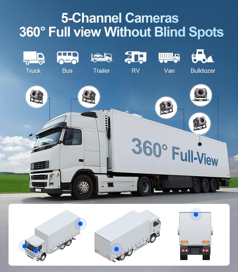 Seventour 5-Channel 1080P Backup Camera Dash Cam with 10.2'' Monitor,DVR Recording Back Up Camera for RV/Truck/Van/Trailer/SUV Cars, Android.11 Car Raido with Wireless CarPlay/Android Auto/BT/FM/WiFi - Image 4