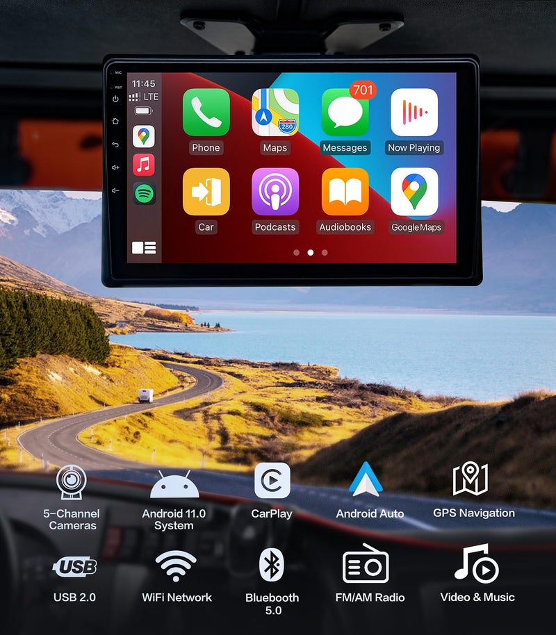 Seventour 5-Channel 1080P Backup Camera Dash Cam with 10.2'' Monitor,DVR Recording Back Up Camera for RV/Truck/Van/Trailer/SUV Cars, Android.11 Car Raido with Wireless CarPlay/Android Auto/BT/FM/WiFi - Image 2