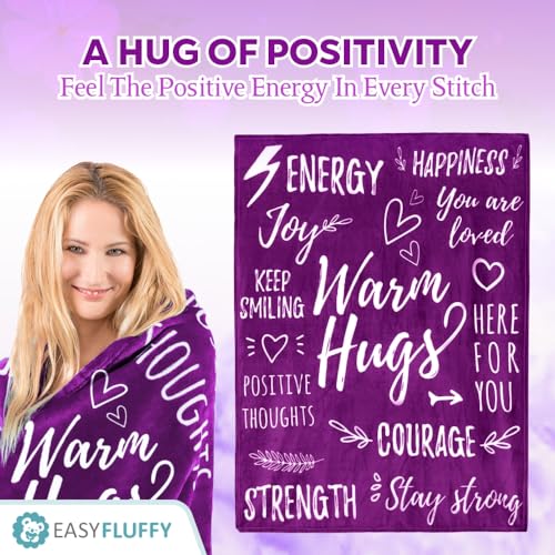 EasyFluffy Get Well Gift for Women & Men - Super Soft Hug Blanket with Inspirational Words - Healing Blanket Care Package Comforting Gift During Hard Times - 50"x 60" (Purple) - Image 3