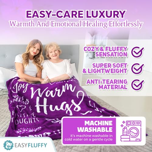 EasyFluffy Get Well Gift for Women & Men - Super Soft Hug Blanket with Inspirational Words - Healing Blanket Care Package Comforting Gift During Hard Times - 50"x 60" (Purple) - Image 4