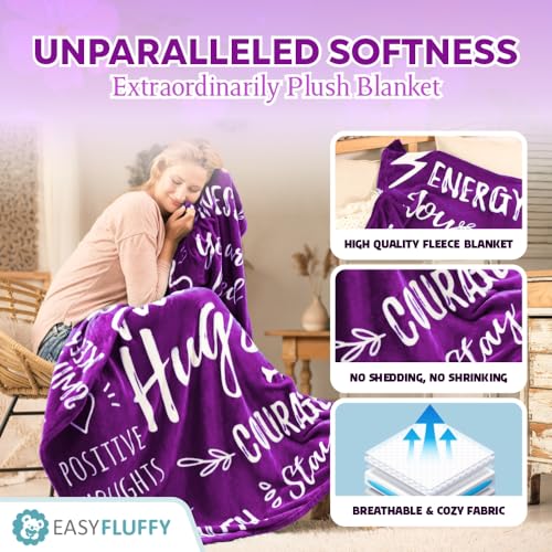 EasyFluffy Get Well Gift for Women & Men - Super Soft Hug Blanket with Inspirational Words - Healing Blanket Care Package Comforting Gift During Hard Times - 50"x 60" (Purple) - Image 5