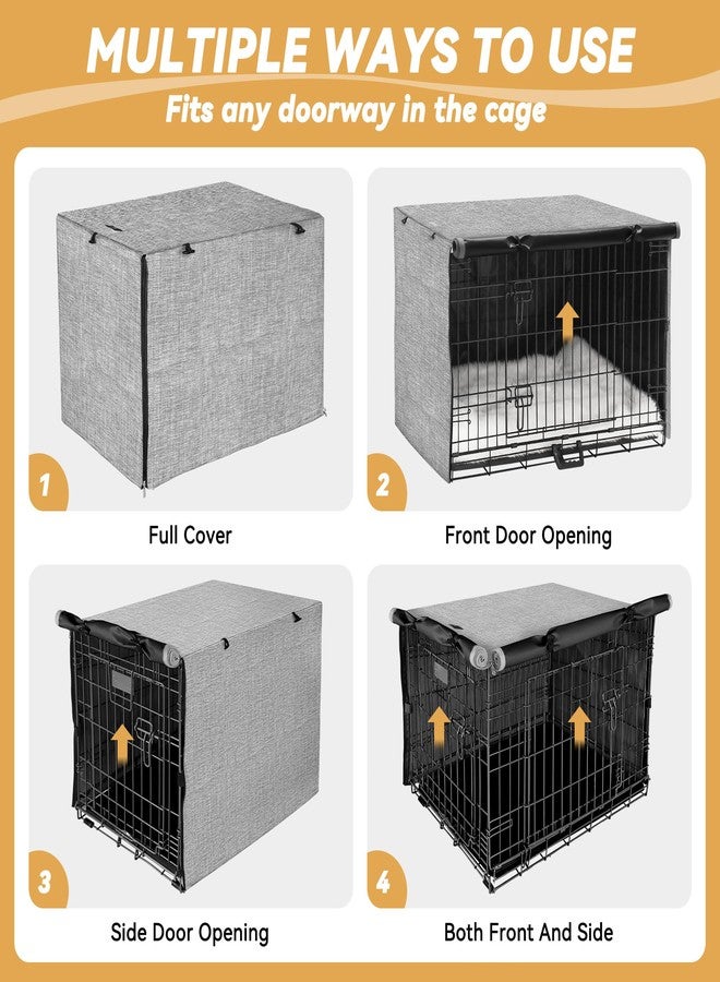 Akinerri Dog Crate Cover - Double Door Waterproof Pet Kennel Cover, Durable 600D Polyester Protective Cage Cover for 24/30/36/42/48 Inch Dog Crate - Grey - Image 4
