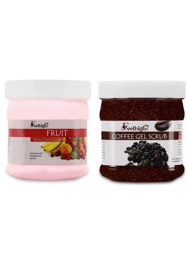 FEELHIGH Combo Fruit Face Cream 500ml with Natural Fruit Extract and Coffee Gel Face Scrub 500ml Pack of 2 for Men and Women - Image 1