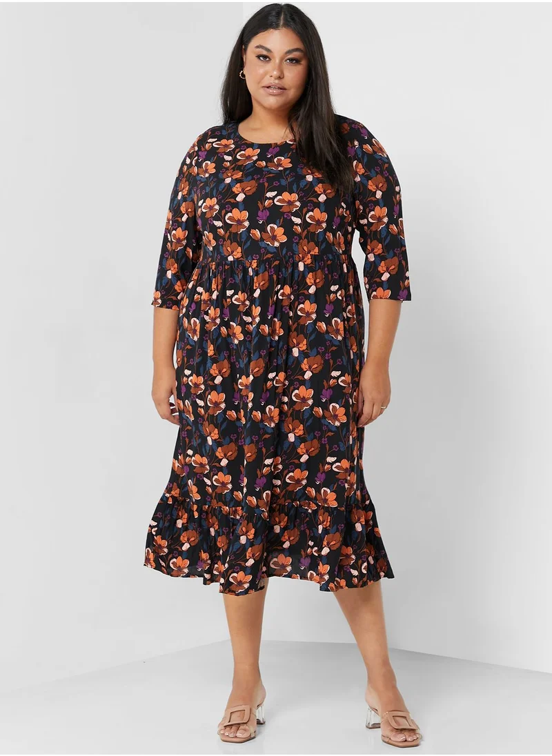 Only Carmakoma Tiered Floral Printed Dress