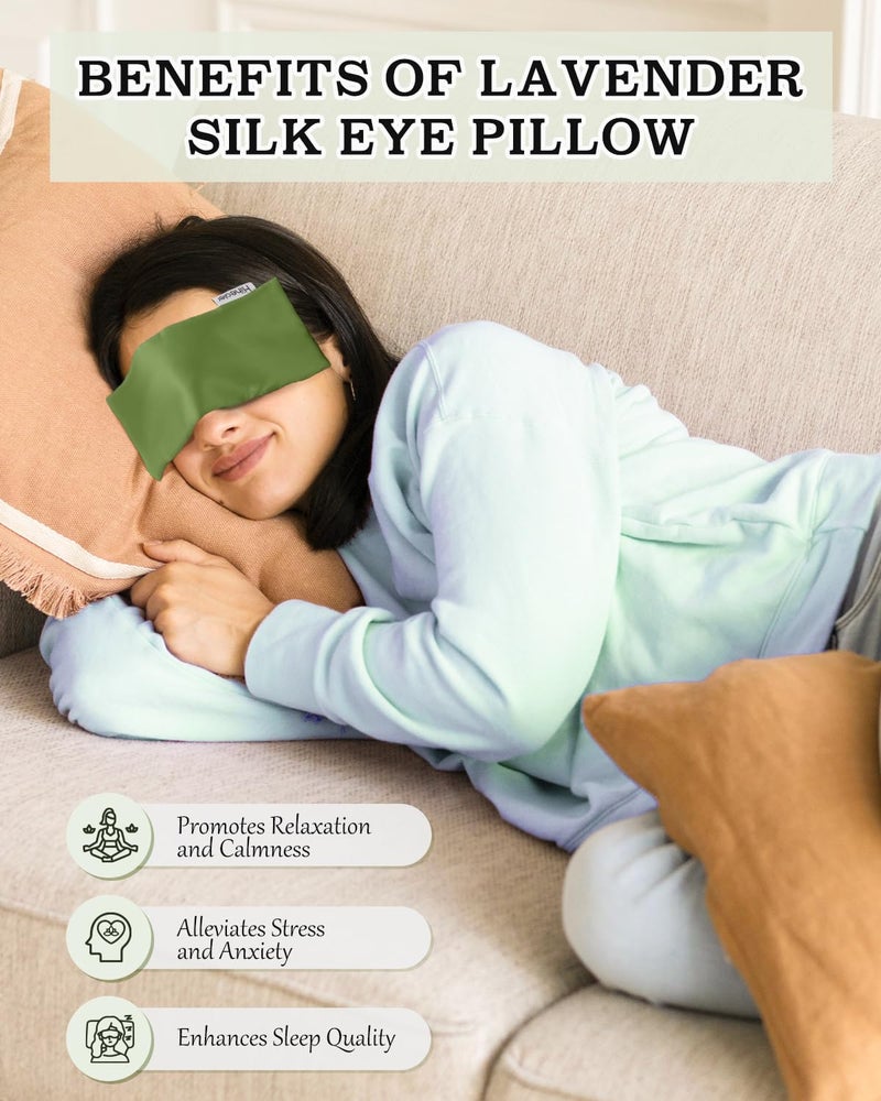 Hihealer Eye Pillow for Sleeping, Headache Relief, Sinus Pressure, Weighted Eye Mask for Relaxation, Yoga, Moist Heat Eye Compress, Meditation Accessories, Lavender Gift Set for Women (Green & Silver (Silk)) - Image 3