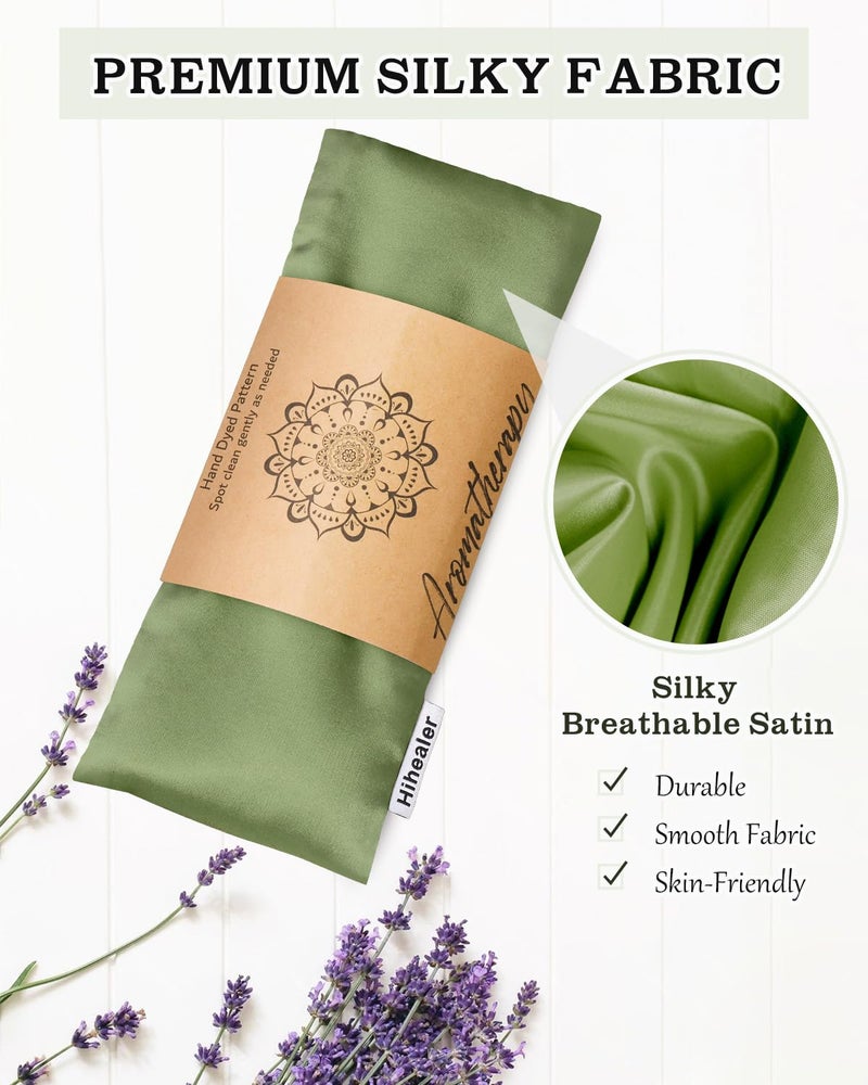 Hihealer Eye Pillow for Sleeping, Headache Relief, Sinus Pressure, Weighted Eye Mask for Relaxation, Yoga, Moist Heat Eye Compress, Meditation Accessories, Lavender Gift Set for Women (Green & Silver (Silk)) - Image 2