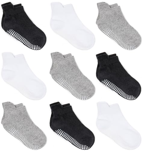 ZAPLES Baby Non Slip Grip Ankle Socks with Non Skid Soles for Infants Toddlers Kids Boys Girls, Assorted 9 Pack, 6-12 Months - Image 1