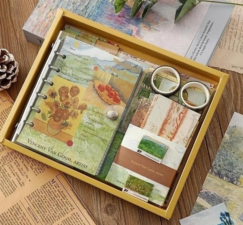 GLADBACK (346Pcs) Paper Junk Journal & Scrapbook Kit with Creative Decor Journaling Supplies, Stationery, Stickers, A6 Grid Notebook with Graph Ruled Page Gift for Girl (Yellow Scrapbook) - Image 1