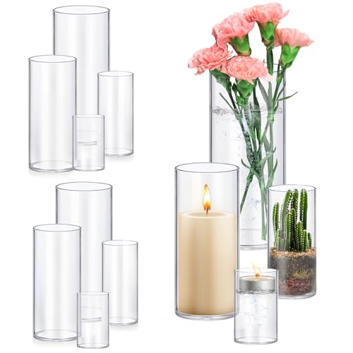 8 Pack Glass Cylinder Vases 46810 Inch Tall Clear Flower Vase Hurricane Floating Candle Holder for Table Centerpiece Wedding Home Decor