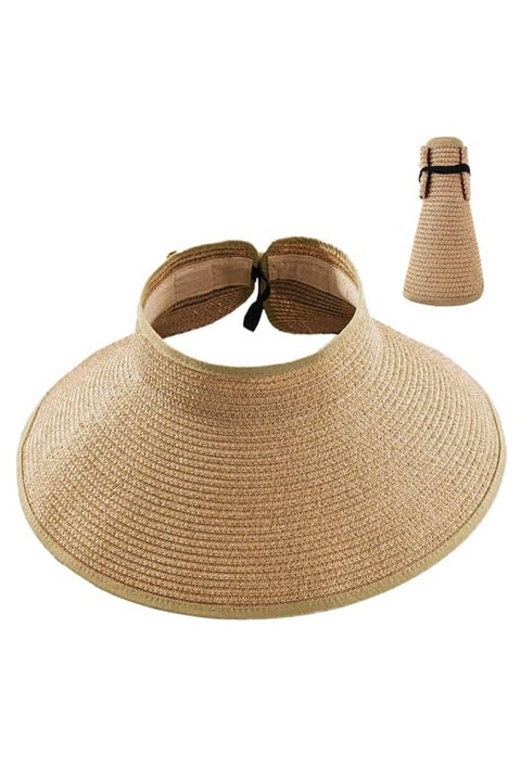 Foldable Straw Sun Hat for Women - 50+ Wide Brim Roll-up Sun Visor - Fashionable Vintage Trendy  for Holiday Vacation Outdoor Activities