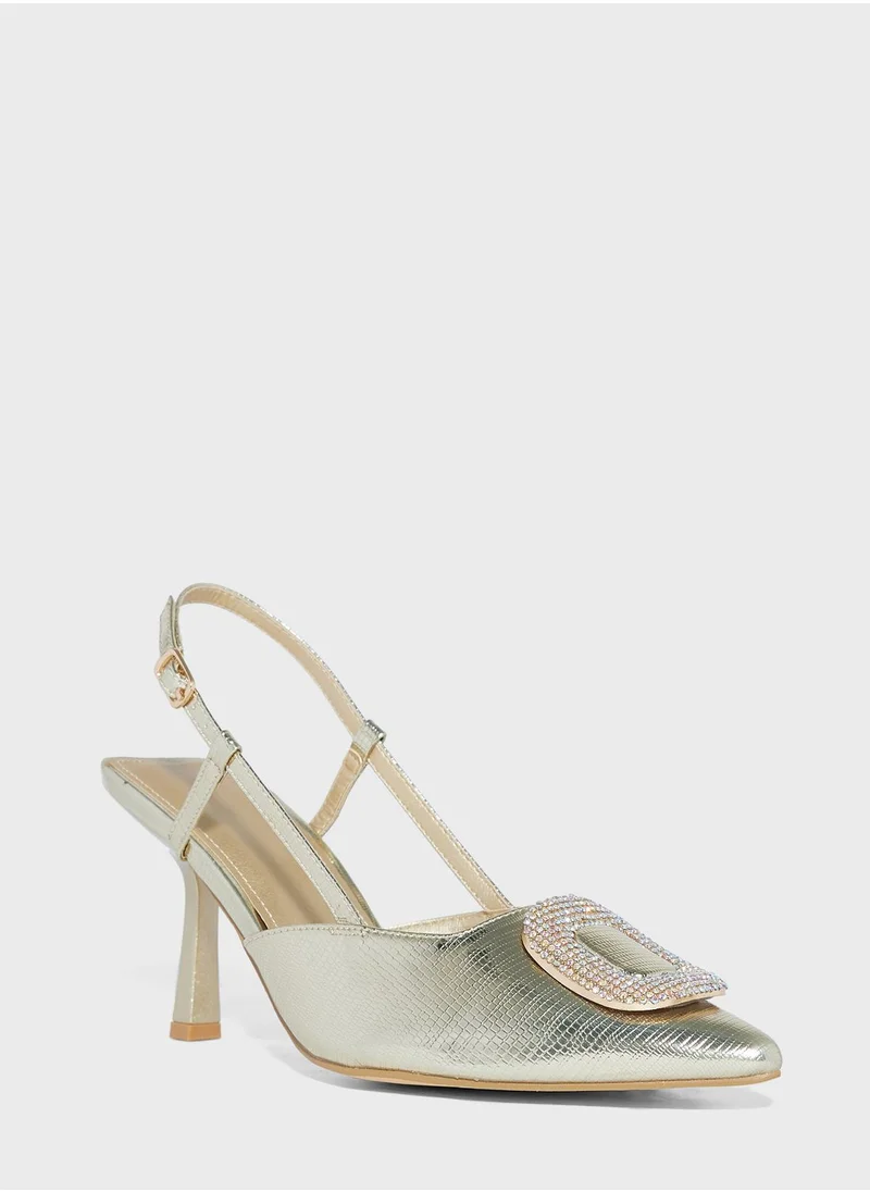 Truffle Metallic Slingback High Heel Pump