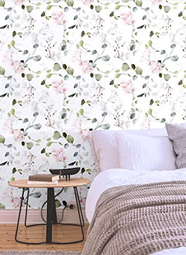 Blooming Wall DPY54 Watercolor Boho Fresh Green Leaves Textured Peel and Stick Wallpaper SelfAdhesive Prepasted Wallpaper - Image 3