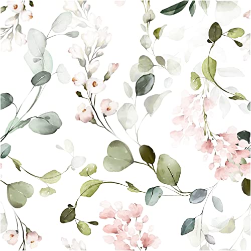 Blooming Wall DPY54 Watercolor Boho Fresh Green Leaves Textured Peel and Stick Wallpaper SelfAdhesive Prepasted Wallpaper - Image 1