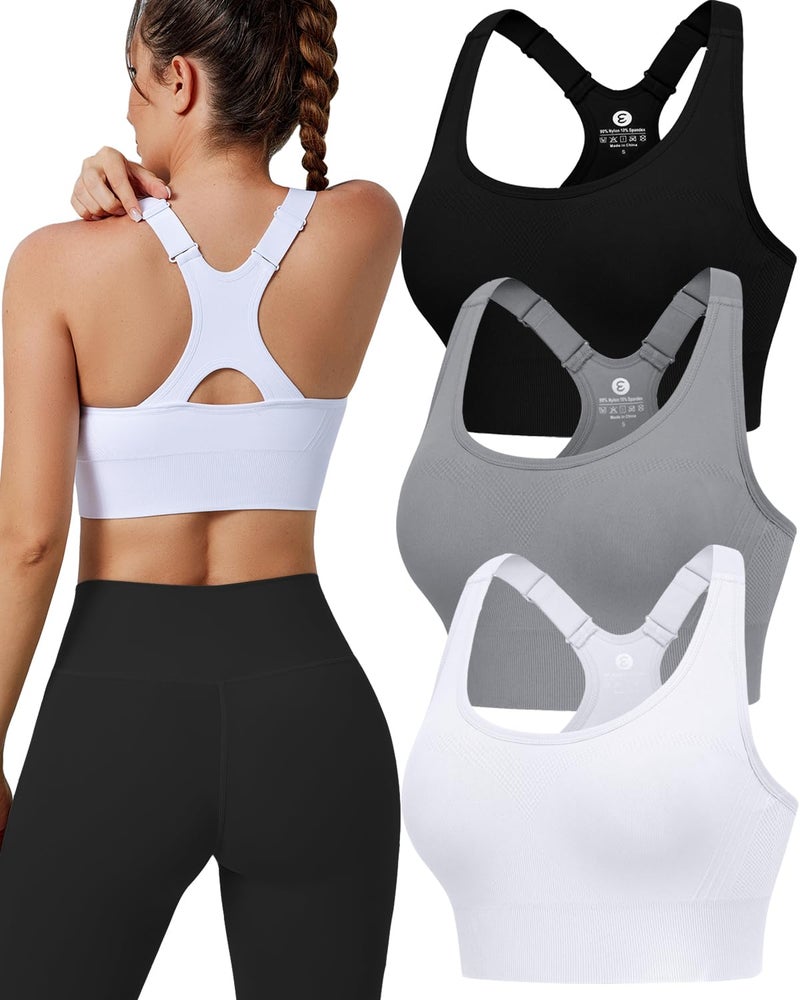 Evercute Adjustable Sports Bras for Women 3/4 Pack Racerback High Support Bras Padded Workout Bras Seamless Yoga Athletic Bra - Image 1