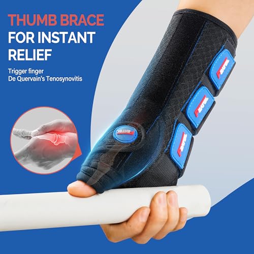 FEATOL Carpal Tunnel Wrist Brace Night Support, Thumb Spica Splint Right Hand for De Quervains Tenosynovitis, Tendonitis, Wrist Brace With Thumb Support-Medium/Large-Women & Men, Black - Image 2