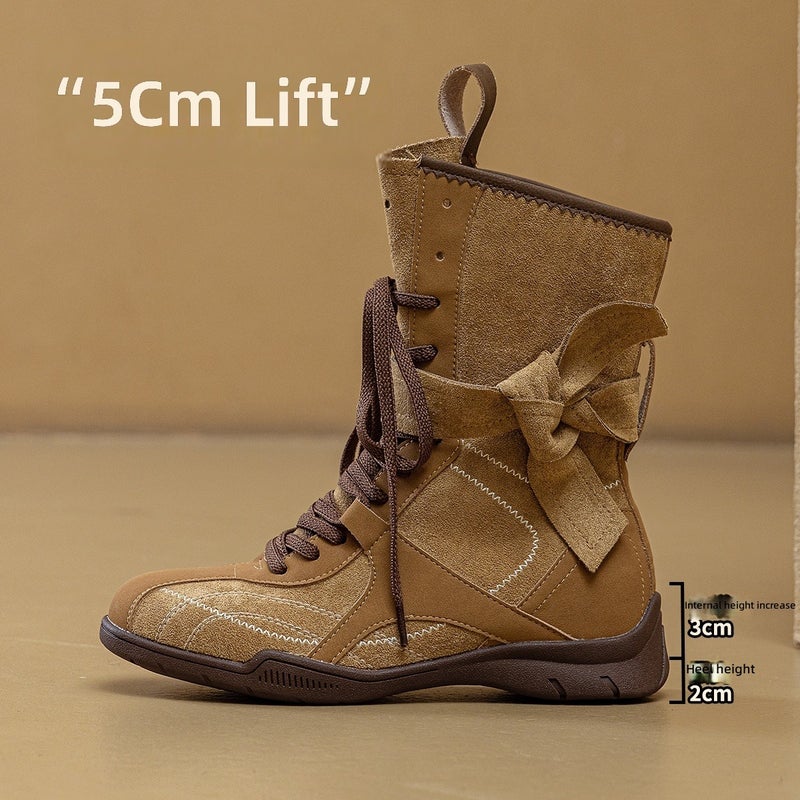 MEIYOUMEINX Vintage Boxing Boots for Women 2026 New Spring Summer Outdoor Mid-Calf Boots Comfortable Low Wedge Round Toe Lace-Up - Image 1