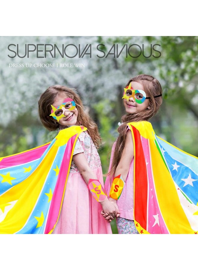 iROLEWIN Star Superhero-Costumes-Cape and Mask for Kids Girls Boys Super Hero Party Gifts Toys as Halloween Dress Up with Bracelets (Rose) - Image 2