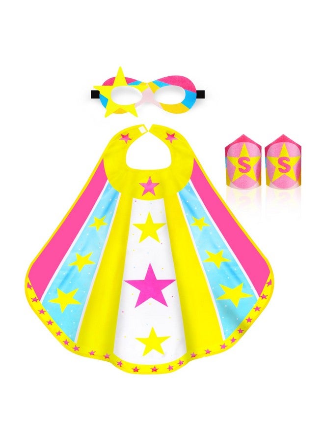 iROLEWIN Star Superhero-Costumes-Cape and Mask for Kids Girls Boys Super Hero Party Gifts Toys as Halloween Dress Up with Bracelets (Rose) - Image 1