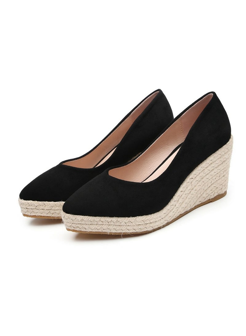 Loquat Women's Platform Espadrilles Wedge Heeled Sandals Slip On Closed Pointed Toe Wedge Pumps Black  - Image 1