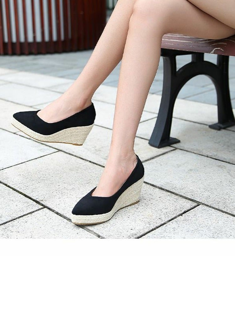 Loquat Women's Platform Espadrilles Wedge Heeled Sandals Slip On Closed Pointed Toe Wedge Pumps Black  - Image 2