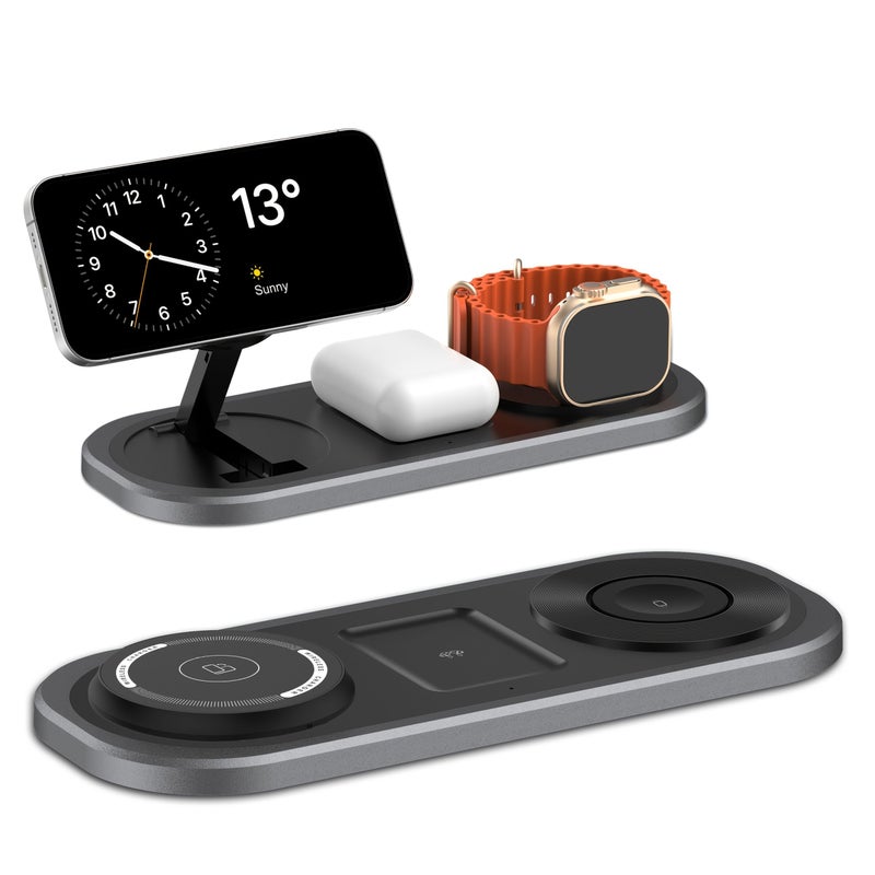 Silvery 3 in 1 Wireless Charger Foldable Charging Station for iPhone and iWatch - Image 1