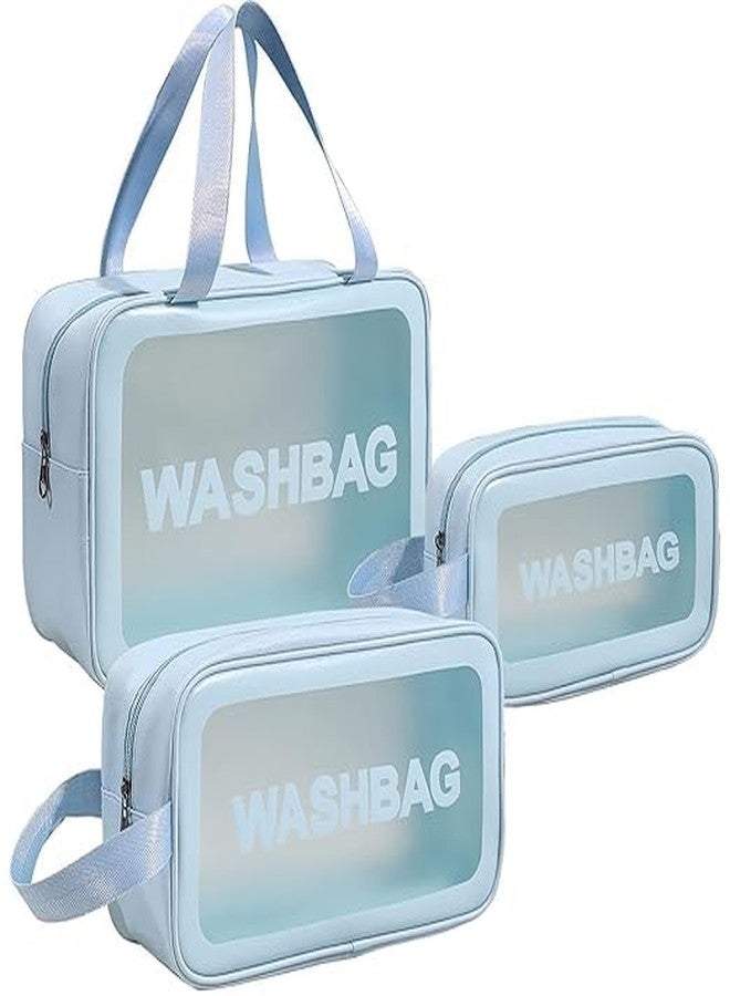 VILHOZ Travel Kit Toiletry Bag Cosmetic Bag Makeup Pouch Travel Toiletries Organizer Cosmetic Bags Portable Organizer Case Carry Pouch for Women Bathroom Set of 3 (Blue) - Image 4