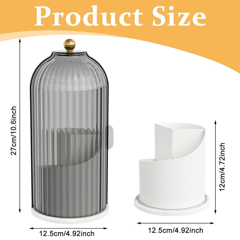 May Create Plastic Cosmetics Makeup Brush Holder Organizer With Lid, 3-Grid Makeup Storage Case 360° Rotatable Dustproof Makeup Brushes Organizer Stand For Vanity Desktop Bathroom-Grey - Image 2