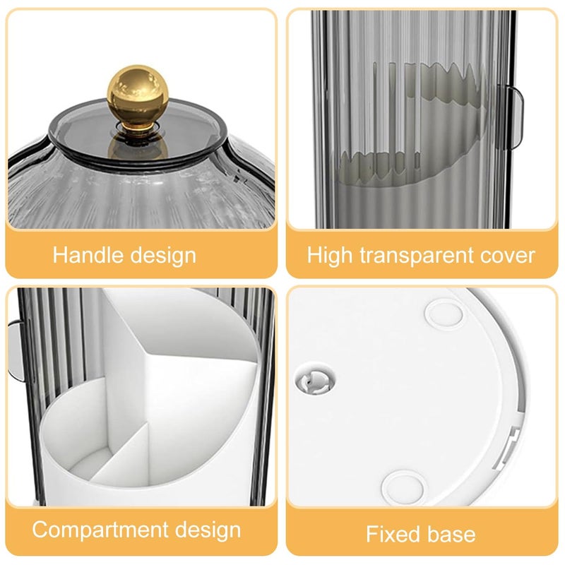 May Create Plastic Cosmetics Makeup Brush Holder Organizer With Lid, 3-Grid Makeup Storage Case 360° Rotatable Dustproof Makeup Brushes Organizer Stand For Vanity Desktop Bathroom-Grey - Image 3