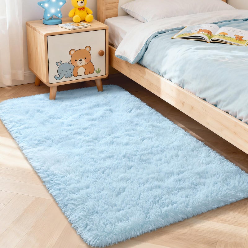 Merelax Soft Modern Indoor Shaggy Area Rug for Bedroom Livingroom Dorm Kids Room Home Decorative, Non-Slip Plush Fluffy Furry Fur Rugs Comfy Nursery Accent Floor Carpet 3x5 Feet, Baby Blue - Image 2