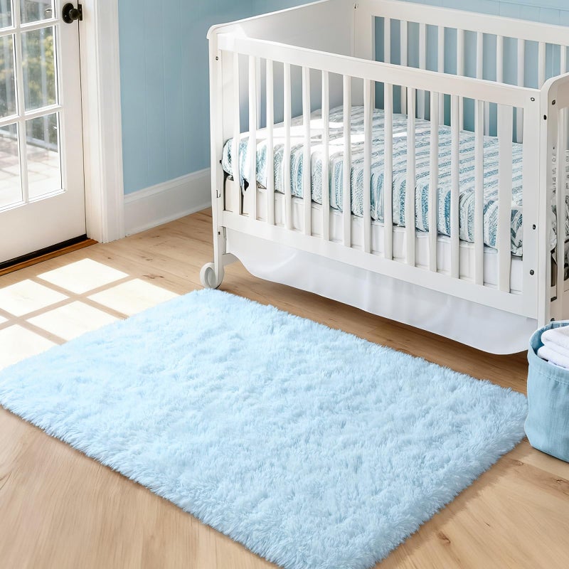 Merelax Soft Modern Indoor Shaggy Area Rug for Bedroom Livingroom Dorm Kids Room Home Decorative, Non-Slip Plush Fluffy Furry Fur Rugs Comfy Nursery Accent Floor Carpet 3x5 Feet, Baby Blue - Image 3