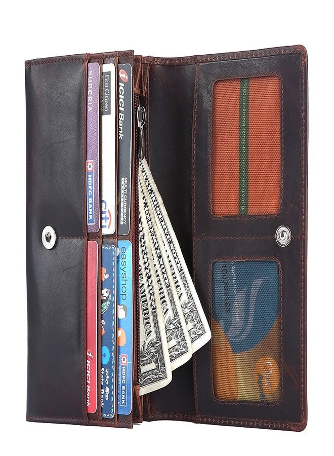 Brooklyn Bridge® Genuine Leather Clutch Wallet for Women Accordion Purse with Coin Chain Pocket and Two ID Window (Oil Pull Up Leather, Oil Pull UP Brown 1) - Image 2