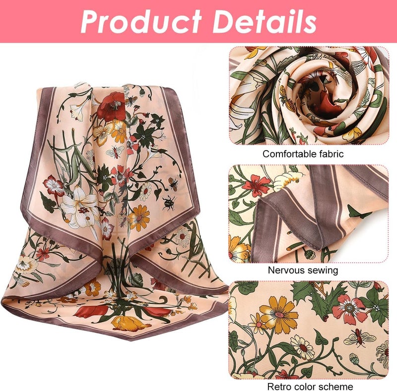 HANNEA® Silk Like Hair Scarf for Women - 4 Pack Satin Square Bandanas with Vintage Floral Print - Image 3
