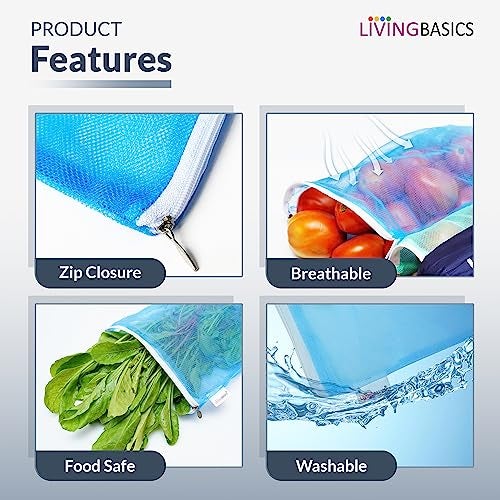LivingBasics Set of 12 Reusable Double Layer Mesh Fridge/Refrigerator Bags/Pouches for Storage of Fruits, Vegetables & Accessories/Vegetable Bags for Fridge Storage (Multicolor) - Image 4