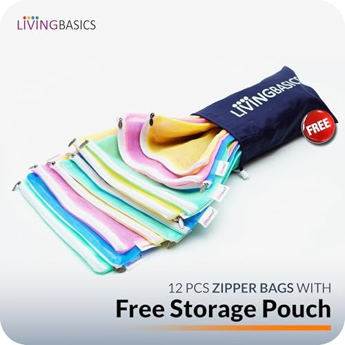 LivingBasics Set of 12 Reusable Double Layer Mesh Fridge/Refrigerator Bags/Pouches for Storage of Fruits, Vegetables & Accessories/Vegetable Bags for Fridge Storage (Multicolor) - Image 3