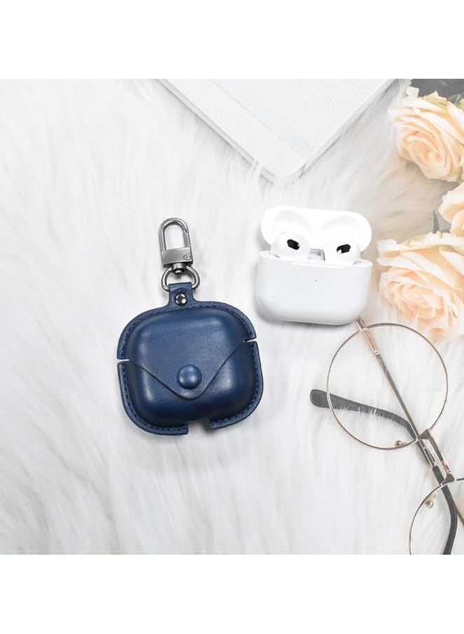 Airpods 3 Protective Case Leather material Protective Cover with Keychain Visible & Supports Wireless Charging Accessrioes for Airpods 3 Case (Oxford Blue) - Image 2
