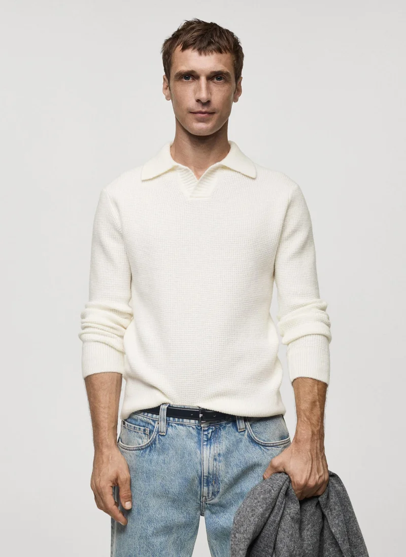مانجو مان Squared Structure Knitted Polo Sweater