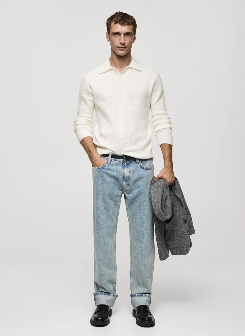 مانجو مان Squared Structure Knitted Polo Sweater