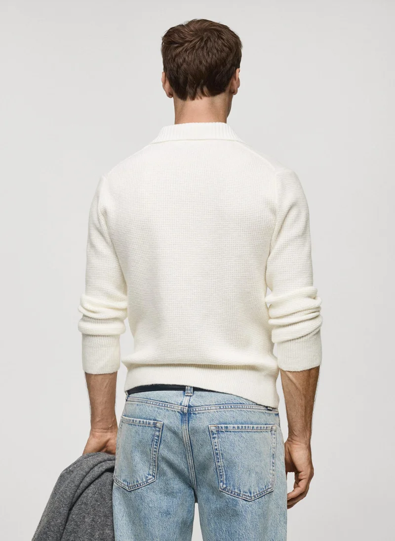 مانجو مان Squared Structure Knitted Polo Sweater