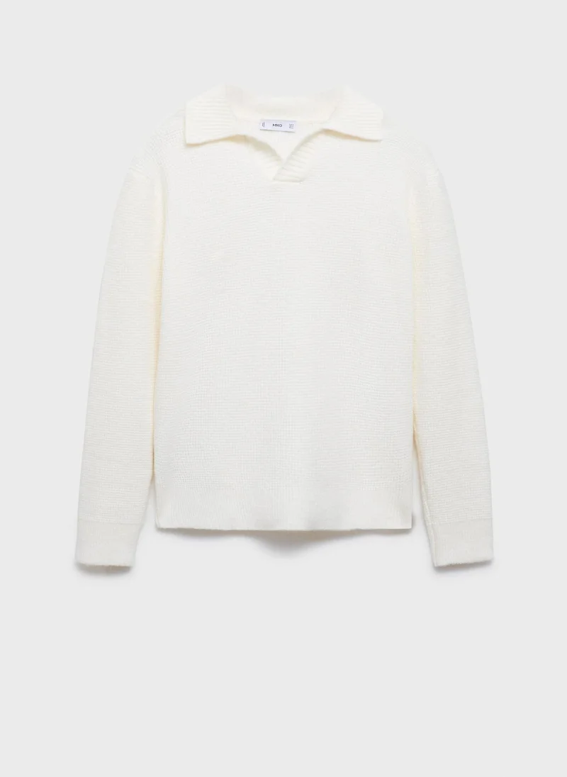 مانجو مان Squared Structure Knitted Polo Sweater