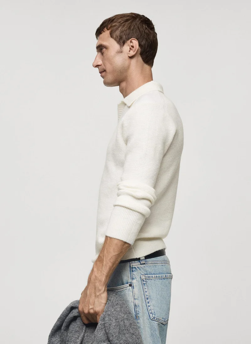 مانجو مان Squared Structure Knitted Polo Sweater