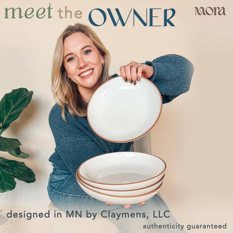Mora Ceramic Large Pasta Bowls 30oz, Set of 4 - Serving, Salad, Dinner, etc Plate/Wide Bowl - Microwave, Oven, Dishwasher Safe Kitchen Dinnerware - Modern Porcelain Stoneware Dishes, Vanilla White - Image 3